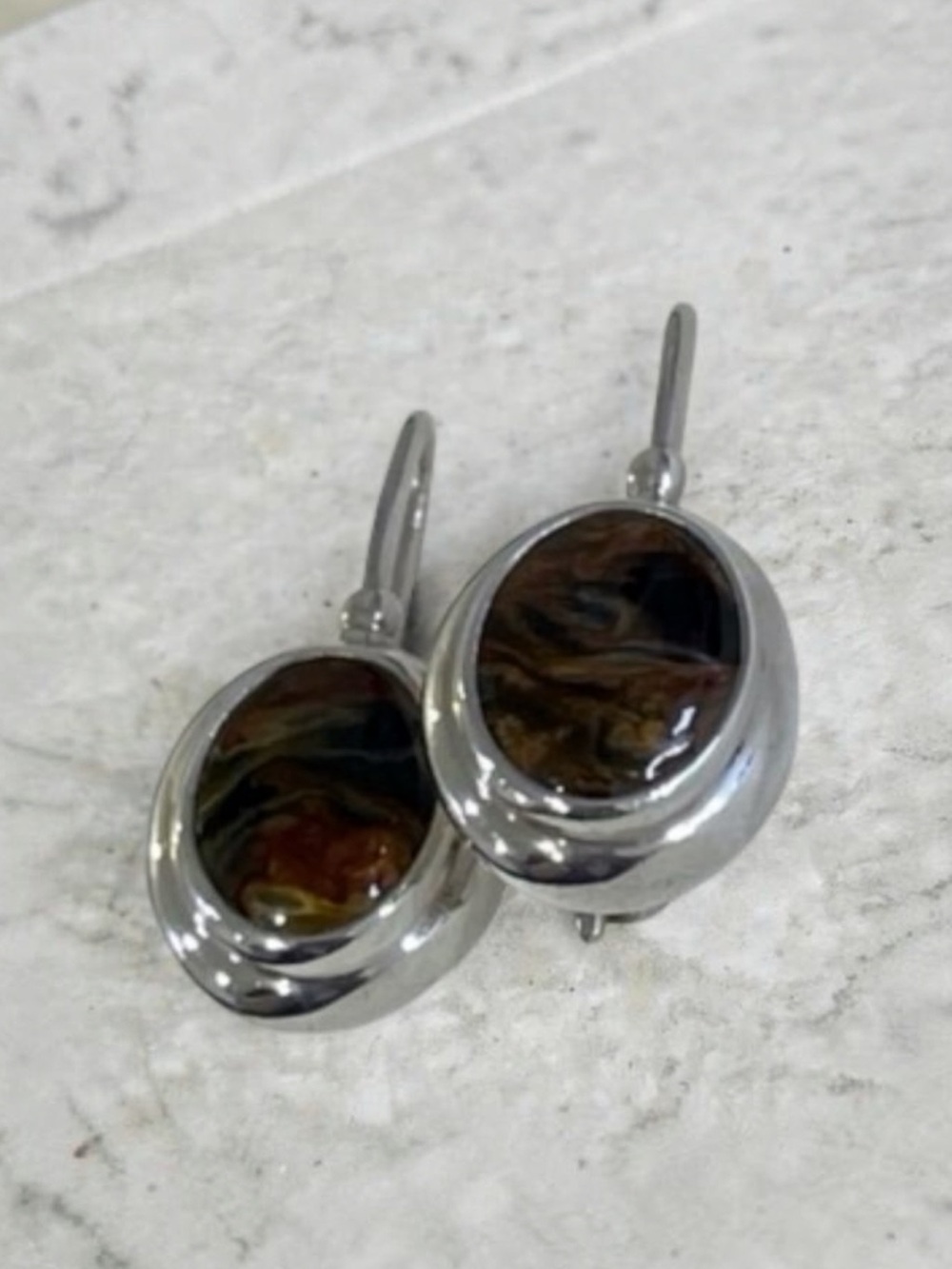 ✨FREE GIFT✨Sterling Silver Brown Swirl Glass Drop Earrings